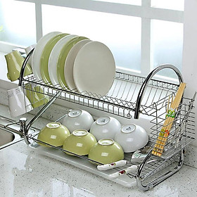 Stainless steel 2-tier dish rack with convenient water catcher, Compact bowl-top shelf helps save kitchen space - Organized - Luxurious