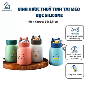 Bình Đựng Nước Thủy Tinh Bọc Silicon Tai Mèo Cách Nhiệt Thời Trang Mới - Bình Nước Học Sinh - Hàng Chính Hãng MINIIN