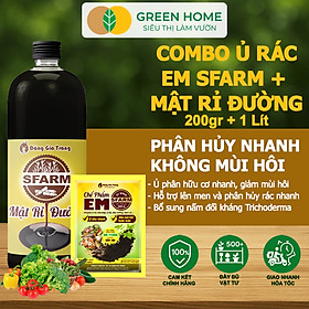 Combo Ủ Rác Nhà Bếp Sfarm GreenHome, Em 200g + Mật Ri Đường 1L, Ủ Phân Hữu Cơ Nhanh, An Toàn Tại Nhà