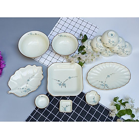 Mua Bộ sản phẩm đồ ăn vẽ hoa sen gốm sứ Bát Tràng( 14 món)