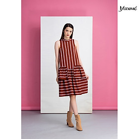 Đầm sọc nâu babydoll tay liền, tùng đắp Maxivic M022318