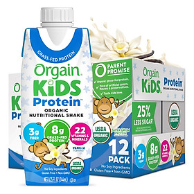Date 11/26 Thùng 12 Hộp Sữa nước Protein hữu cơ Orgain Kids Protein Vị Vani 244ml x 12