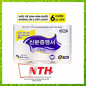 Loại cao cấp Nhật - 6 Cuộn Giấy Vệ Sinh Công Nghệ Hàn Quốc Lucky Không Lõi