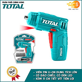 Bộ máy bắt vít dùng pin 4V kèm 11 chi tiết vít TOTAL TSDLI0402 - vặn vít, siết vít, pin dung lượng cao, có đèn LED, có đảo chiều