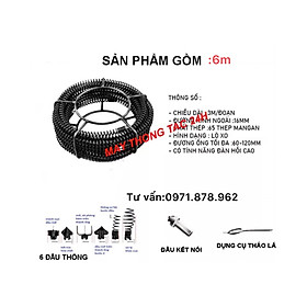 Mua 6m máy dây máy khoan- Dây thông cống lò ( bao gồm 6 mét dây và 6 đầu thông và 1 đầu kết nối máy khoan thông phi 16)