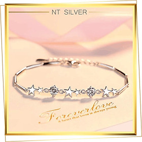Lắc Tay Bạc Nữ Vòng Tay Bạc Ý 925 Mạ Bạch Kim Cao Cấp Hình Sao Phong Cách Hàn Quốc - NT Silver