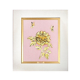 Mua Tranh Vàng 24K PRIMA ART - Hình đôi bướm và cành hoa mẫu đơn dát vàng 24K trên nền vải canvas màu hồng nhạt - Bộ sưu tập Luxe - CGS-0657-81