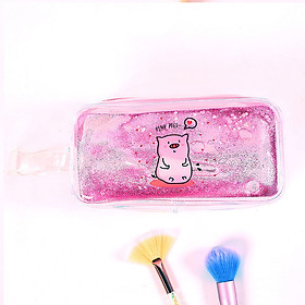 Hộp bút nhựa trong suốt hình chú heo và hoa mai nhũ kim tuyến nước - nhiều mẫu - tặng 1 bút mực đen mẫu ngẫu nhiên.