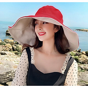 Mũ đi biển đẹp nón vành rộng đội 2 mặt gấp gọn chống nắng UV thoáng mát kiểu dáng Korea dona22061901 - Đỏ