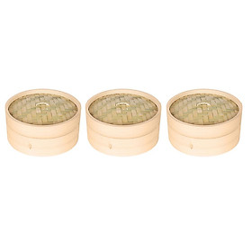 Hình ảnh 3x Bamboo Steamers with Lid for Asian Cooking Vegetables   Cookware