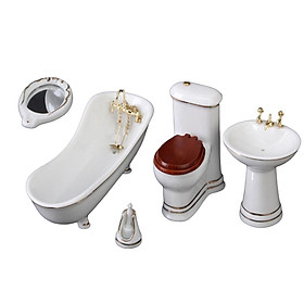 5 Pieces 1:12 Scale Dollhouse Bathroom Set DIY Scene Accessories Mini Bathtub and Mirror for Decoration