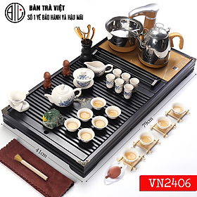Mua Bàn trà điện thông minh giá rẻ - Bộ đầy đủ khay bàn màu đen  bộ bếp pha trà cùng ấm chén hoa mẫu đơn