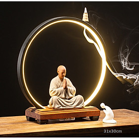 Tượng tăng sĩ ngồi chắp tay (có vòng đèn LED)