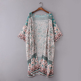 Áo Khoác Voan Nữ Dáng Kimono In Hoa Đi Biển