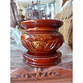 Bát nhang,lư hương gỗ tràm nguyên khối chạm khắc hoa sen nổi đường kính 16cm