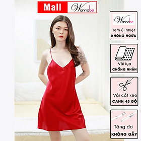 Đầm ngủ phi lụa cao cấp WANNABE DNS50 váy ngủ hai dây cut-out lưng trang trí 4 dây hình chữ M khoe eo quyến rũ gợi cảm