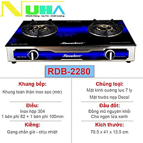 Mua Bếp ga đôi kiếng cường lực Raiden RDB2280  đầu đốt đồng mũ nguyên khối lửa xanh  kiềng gang-Hàng chính hãng