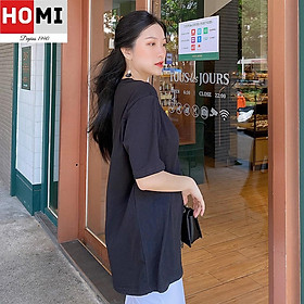 Áo Thun Basic Trơn Unisex 100% cotton, áo form nữ tay lỡ màu Đen-HOMI Fashion