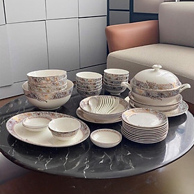 Bộ đồ ăn sứ xương Imperial London Xanh ngọc dây vàng 50 chi tiết hàng chính hãng