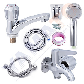 Combo Vòi sen lạnh Vòi lavabo lạnh Tay sen tăng áp dây sen Inox