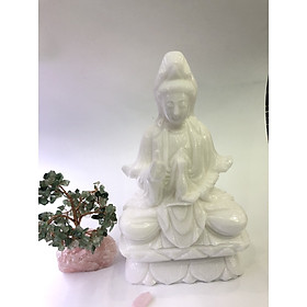 Tượng Phật Bà Quan Âm trắng đá tự nhiên cao - cao 30cm - nặng 6,15kg