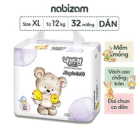 Tã/Bỉm Dán Nabizam Magic Soft Nội Địa Hàn Êm Mỏng, Siêu Thấm Hút Size XL Cho Bé Trên 12kg, 32 Miếng