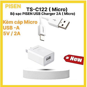 Bộ sạc nhanh PISEN USB Charger 2A ( Micro)- TS-C122, kèm cáp sạc điện thoại Micro (Micro) Trắng, Hàng chính hãng