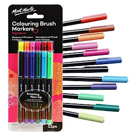 Bộ Bút Cọ Coloring Brush 12 Màu Mont Marte - Colouring Brush Markers Signature 12pc - MPN0104