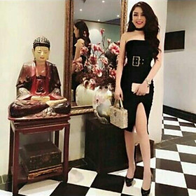 Đầm body cúp ngực xẻ tà kèm vòng cổ