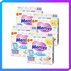 Combo 4 Bịch Bỉm - Tã dán Merries size NB 96 nội địa thêm miếng (Cho bé dưới 5kg)