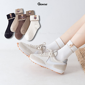 Set 5 đôi tất vớ nữ cổ trung GOMTAT cao cấp mẫu cổ gập hình gấu, chất liệu dày dặn thoáng khí - LISU21-CAOCAP-GAUCOGAP