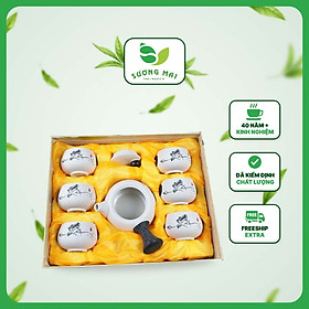 Mua Bộ Ấm Chén Uống Trà Cao Cấp SƯƠNG MAI Bộ Ấm Trà Gốm Sứ Định Châu Hoa Sen Kiểu Dáng Trang Nhã Có Hộp Tiện Lợi Bộ 7-9 Món