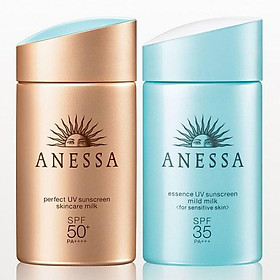 Combo chống nắng Anessa tiện lợi (Perfect UV Sunscreen Skincare Milk - SPF 50+, PA++++ - 60ml + UV Sunscreen Mild Milk - SPF35, PA+++ - 60ml)