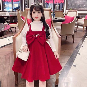 Sét Váy Nơ Đỏ Kèm Áo tay Bồng Siêu Sinh Cho Bé Gái