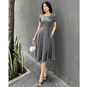 Hình ảnh {HCM} Đầm xòe xếp li ngực kết hoa vải D075 -Lady Fashion - Khánh Linh Style