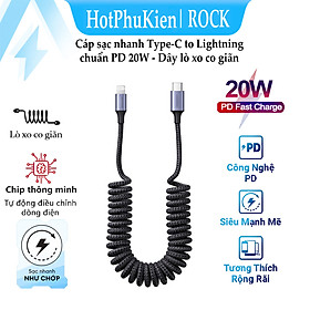 Dây cáp sạc lò xo sạc nhanh PD 20W USB C to Light chuẩn Type C PD 3.0 hiệu Rock Spring PD Cable cho iPhone / cho iPad / cho Airpods (truyền tải dữ liệu tốc độ cao 480Mbps, trang bị chip điều chỉnh dòng điện thông minh) - hàng nhập khẩu