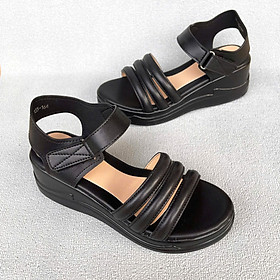 Giày sandal nữ đế bằng 7cm Trường Hải 2 màu đen, xam đế PU nhẹ SD145