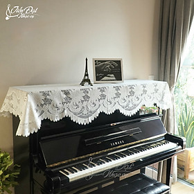 Mua Khăn Phủ Đàn Piano Vải Ren Cao Cấp Thiết Kế Hoa Cúc Trắng Sang Trọng KU-01