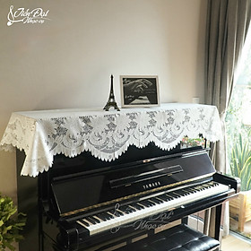 Khăn Phủ Đàn Piano Vải Ren Cao Cấp Thiết Kế Hoa Cúc Trắng Sang Trọng KU-01