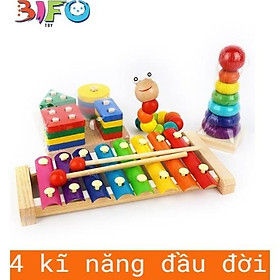  Combo 4 đồ chơi giáo dục bằng gỗ an toàn, phát triển 4 kĩ năng đầu đời cho bé