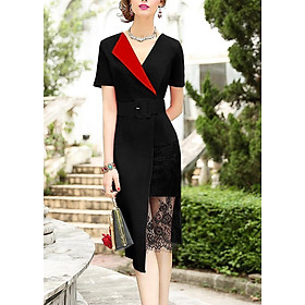 Đầm Ôm Dự Tiệc Kiểu Đầm Ôm Cổ Đắp Chéo Phối Màu Kèm Thắt Lưng GOTI 3174