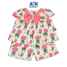 Bộ quần áo Ngắn bé gái hoạ tiết Mèo Hoa Hồng Cotton - AICDBGQQFICC - AIN Closet