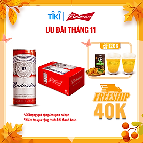 Thùng 24 Lon Bia Budweiser Chính Hãng (330ml/ lon)