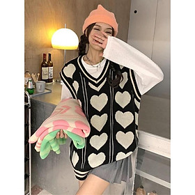 MS793 Áo gile len nữ trái tim form rộng Hàn Quốc