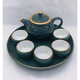 Mua BỘ ẤM CHÉN PHA TRÀ TRUYỀN THỐNG  KÈM KHAY SỨ TRÒN MEN BÓNG - ANTH685