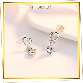 Bông Tai Bạc Nữ Khuyên Tai Bạc Ý 925 Mạ Bạch Kim Cao Cấp Trái Tim Phong Cách Hàn Quốc - NT Silver