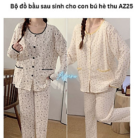 Bộ Đồ Bầu Và Sau Sinh Dài Tay Cao Cấp Azuno AZ205 Chất Liệu Cotton Co Giãn Mặc Hè Thu Mát