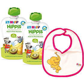 Combo 2 Trái Cây Nghiền Hữu Cơ HiPPiS Organic Kiwi, Lê, Chuối - 8527 (100g) Tặng Kèm 1 Yếm Ăn Dặm HiPP