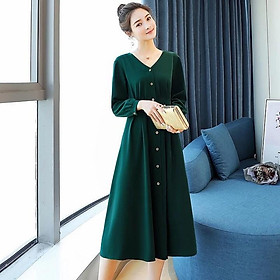 DRESS242-ĐẦM XÒE ĐÍNH NÚT TAY DÀI S-6XL