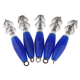 5x Luminous Blue Squid Jigs Fishing Lures for Octopus Sleeve-fish Cuttlefish